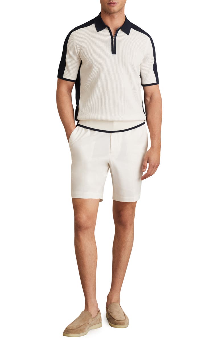 Reiss Varley Rib Colorblock Zip Polo Sweater, Alternate, color, White/ Navy