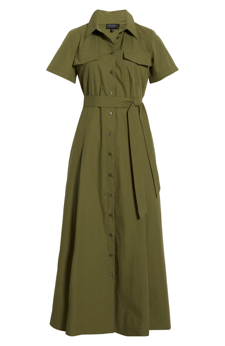Ted Baker Box Pleat Tie Belt Cotton Maxi Shirtdress, Alternate, color, Capulet Olive