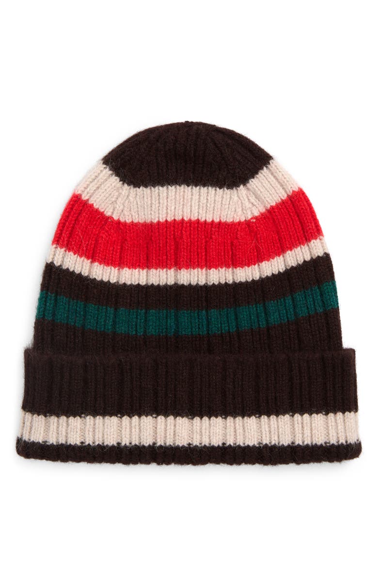 Drake's Stripe Geelongora Beanie, Main, color, Brown Ecru Red