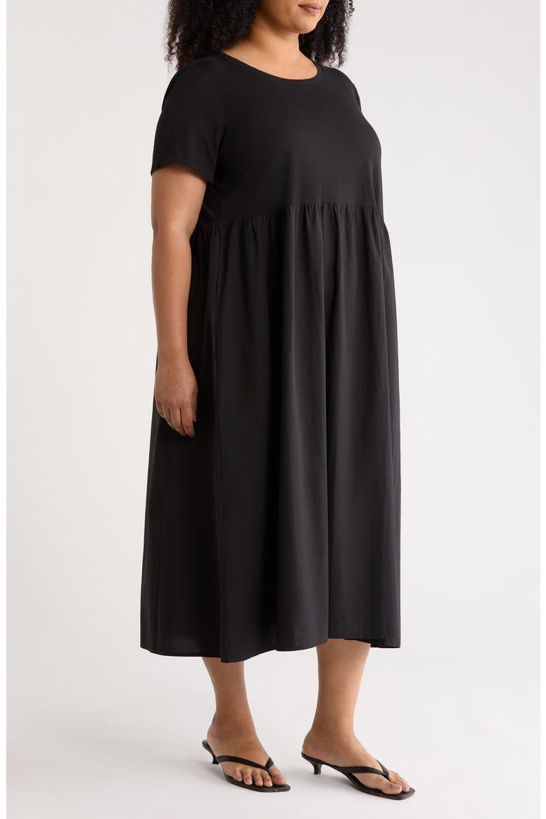 Mixed Media Organic Cotton Midi Dress, Alternate, color, BLACK