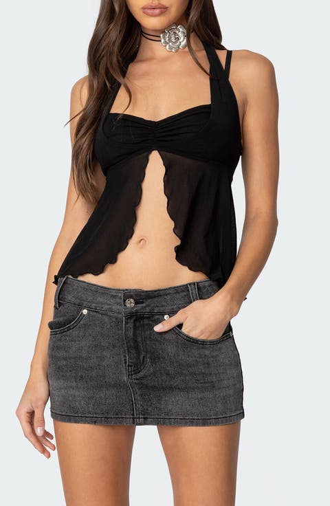 Split Front Mesh Halter Top