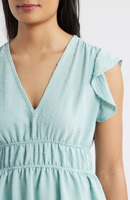 Loveappella Flutter Sleeve Empire Waist Top In Blue