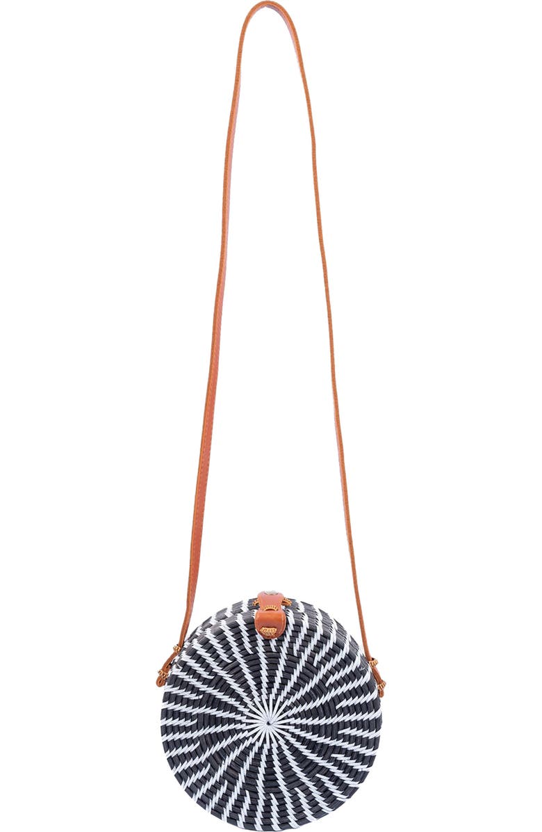 Jelavu Ata Bali Rattan Canteen Crossbody Bag, Main, color, Black/ White