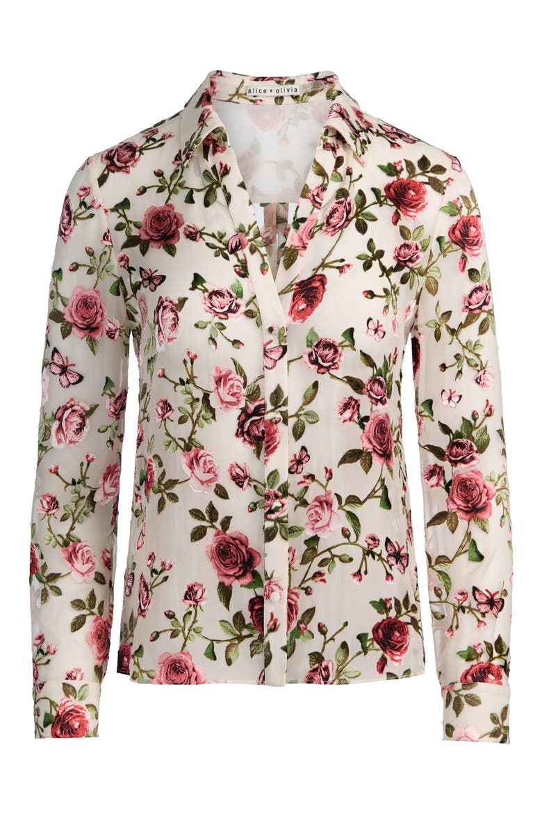 Eloise Floral Silk Button-Up Shirt, Alternate, color, GARDEN GOSSIP OFF WHITE