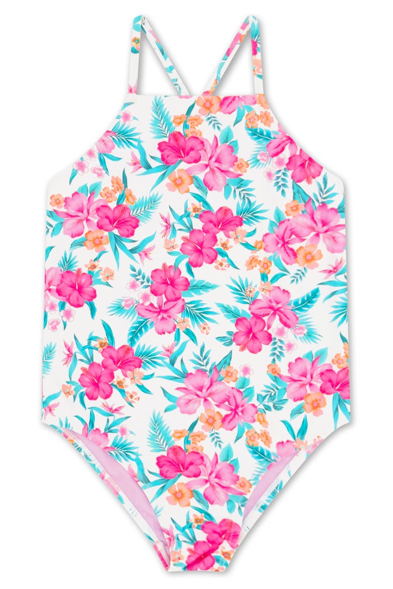 Kids' High Tide UPF 50+ One-Piece Swimsuit, Main, color, WHITE MULTI