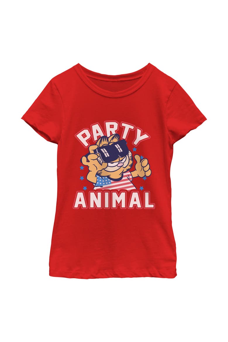 Girls Garfield Cat Party Animal T Shirt, Main, color, Red