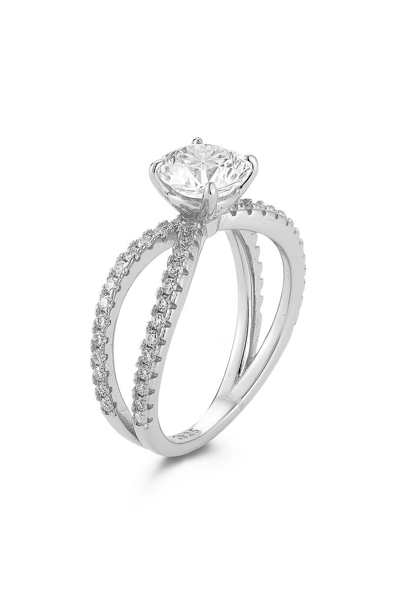 Round Moissanite Caged Band Ring, Alternate, color, SILVER/ MOISSANITE