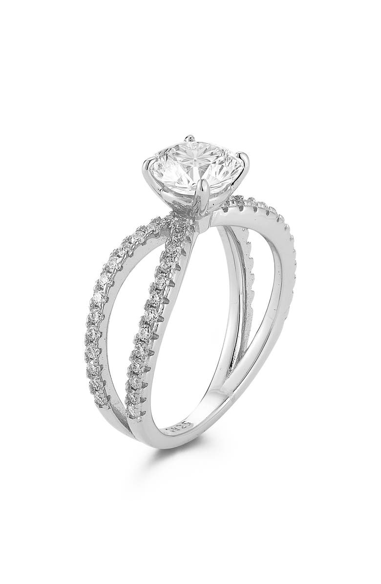 GLAZE JEWELRY Round Moissanite Caged Band Ring, Alternate, color, Silver/ Moissanite