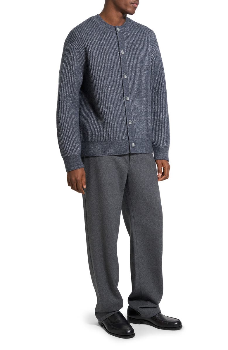 Theory Oversize Ribbed Wool & Cotton Crewneck Cardigan, Alternate, color, Grey Melange