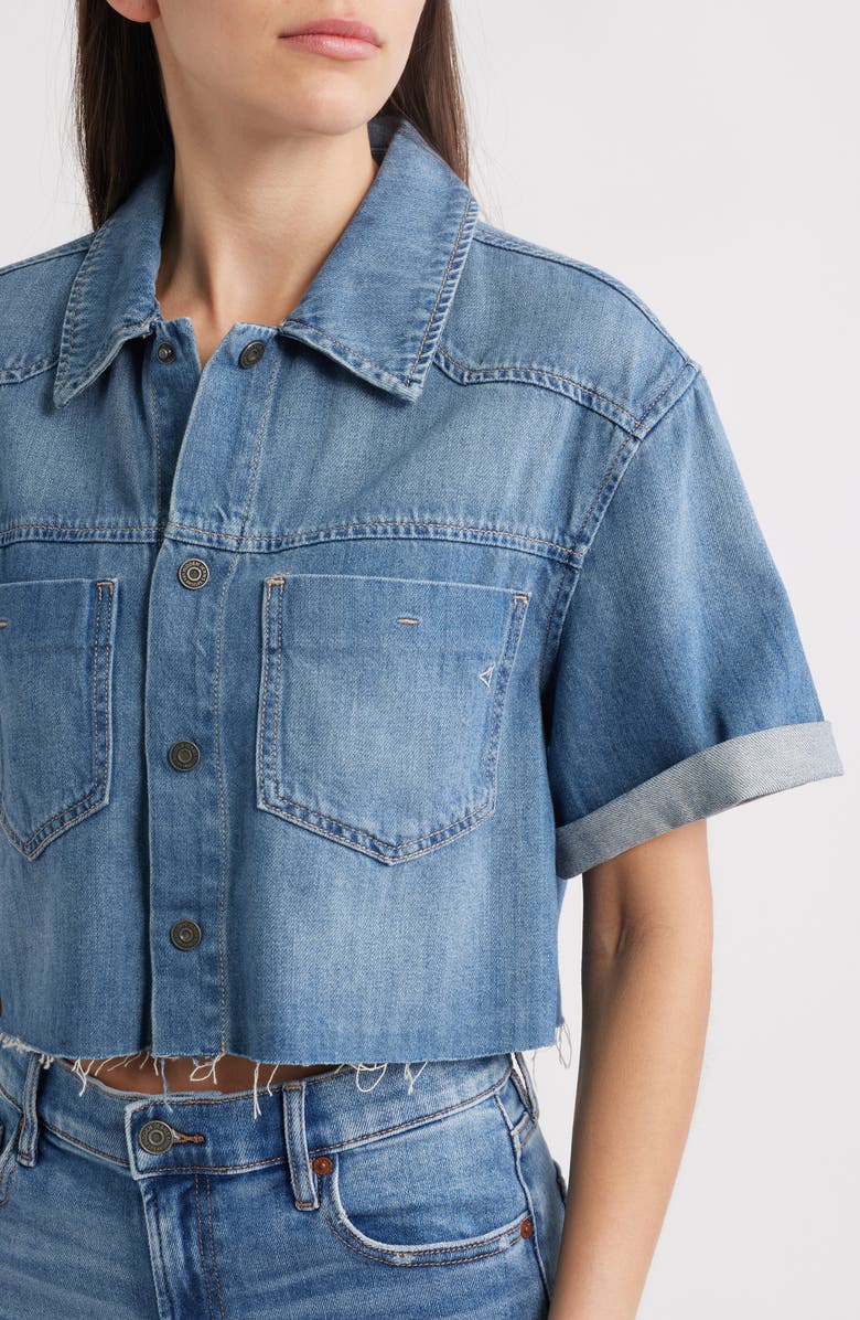 HIDDEN JEANS Crop Denim Shirt, Alternate, color, Medium Wash