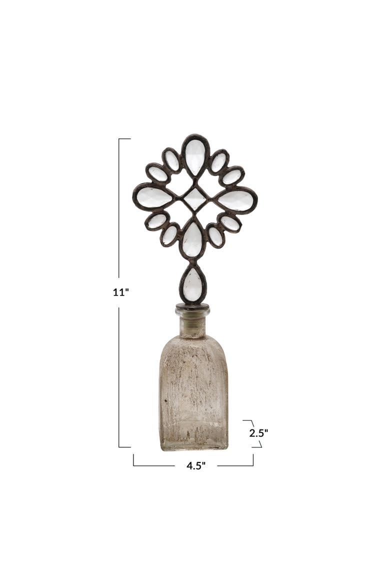 Large Decorative Glass Bottle with Zinc Alloy Stopper, Distressed Finish, Alternate, color, Silver