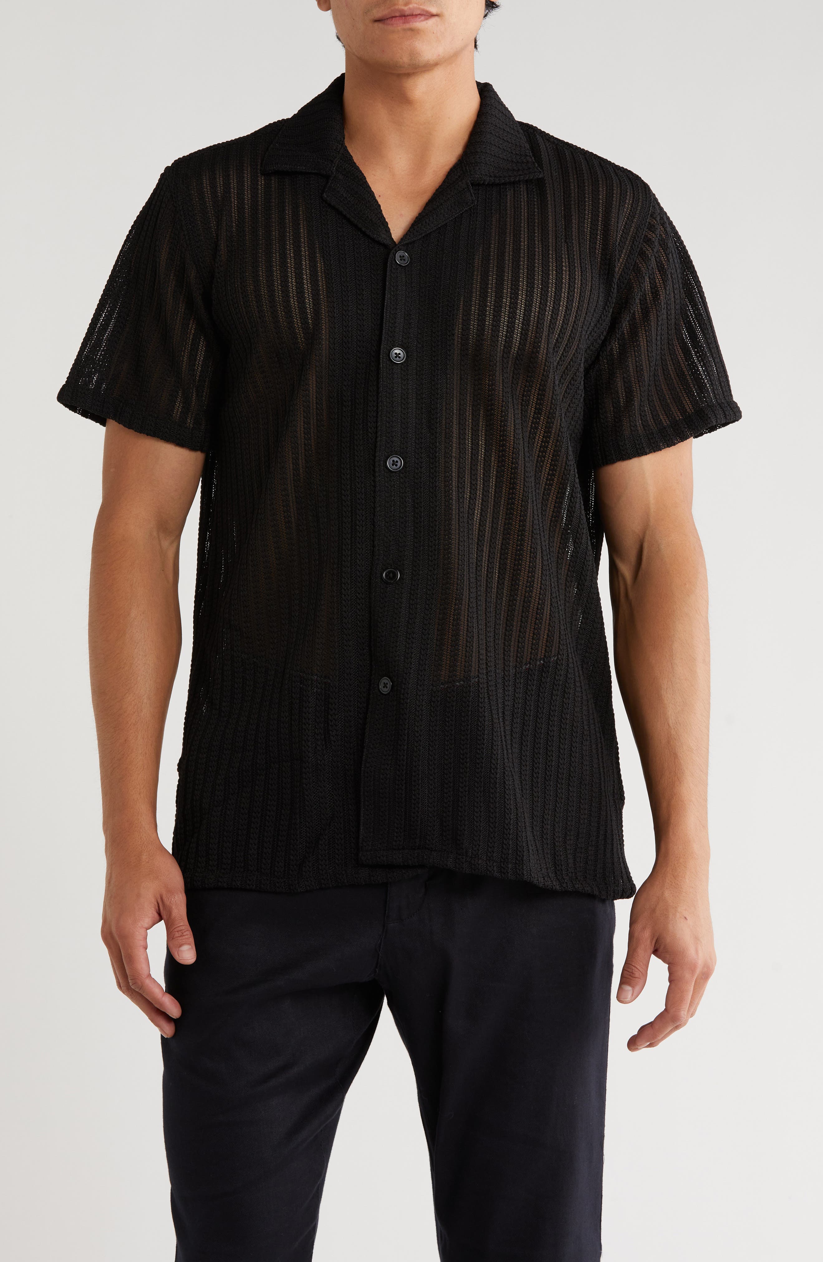 T.R. PREMIUM Textured Stripe Button-Up Shirt