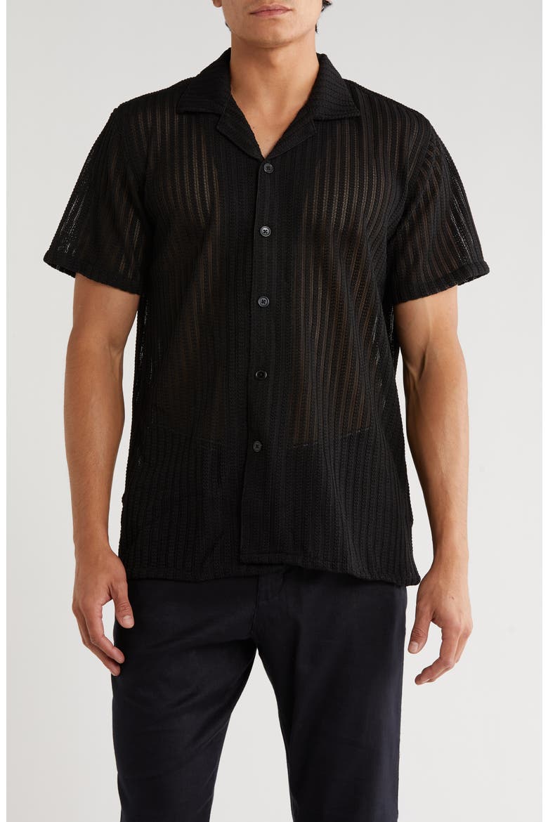 Textured Stripe Button-Up Shirt, Main, color, BLACK