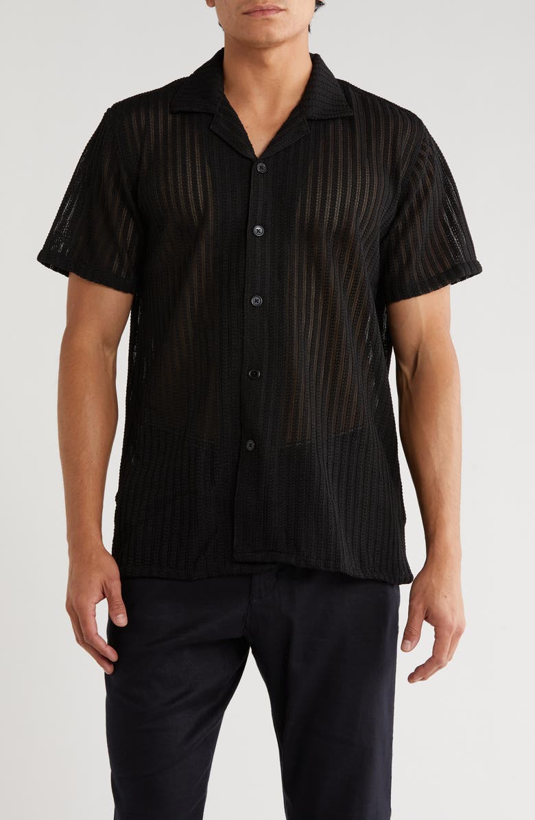 T.R. PREMIUM Textured Stripe Button-Up Shirt, Main, color, Black