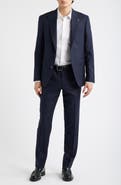 Jack Victor Engel Navy Microcheck Peak Lapel Wool Suit