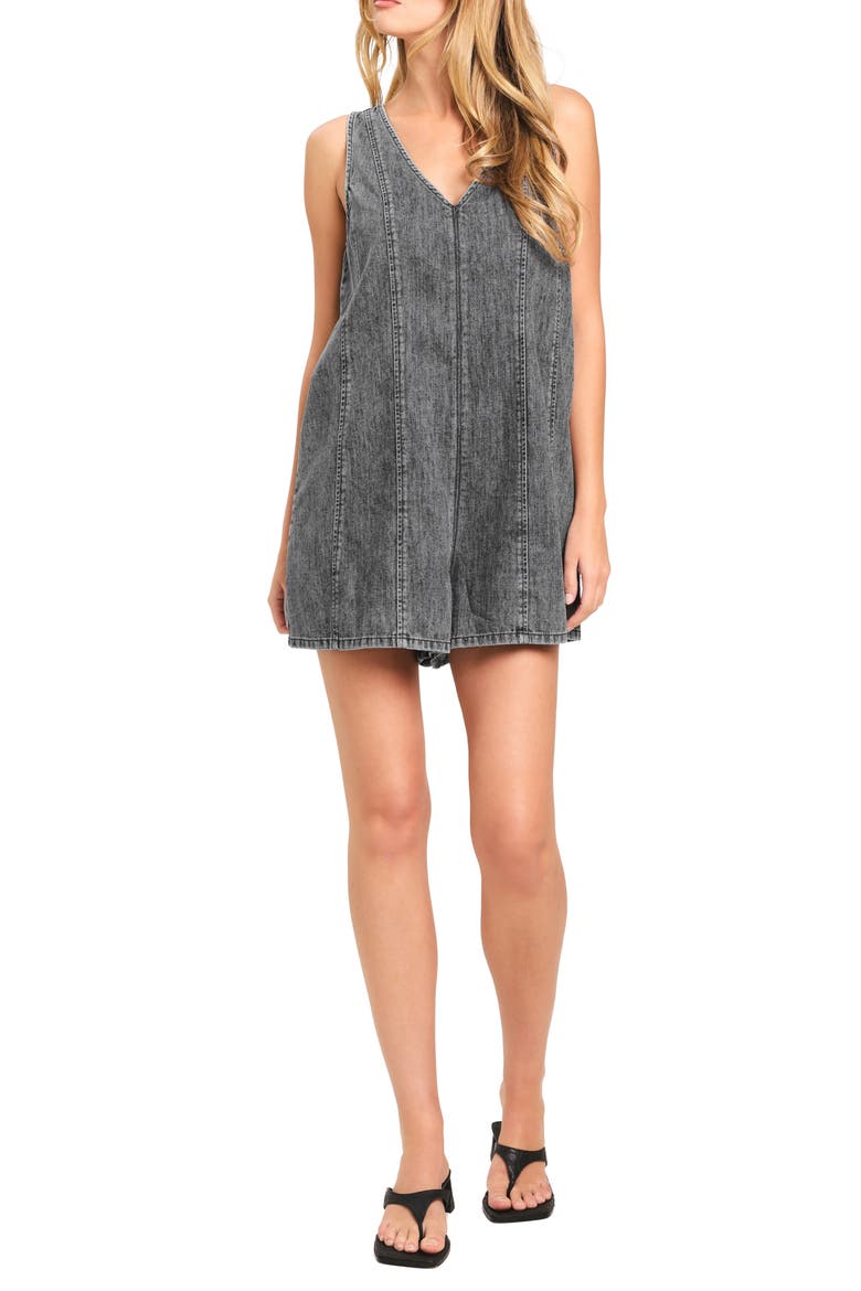 Washed Denim Romper, Main, color, GREY DENIM