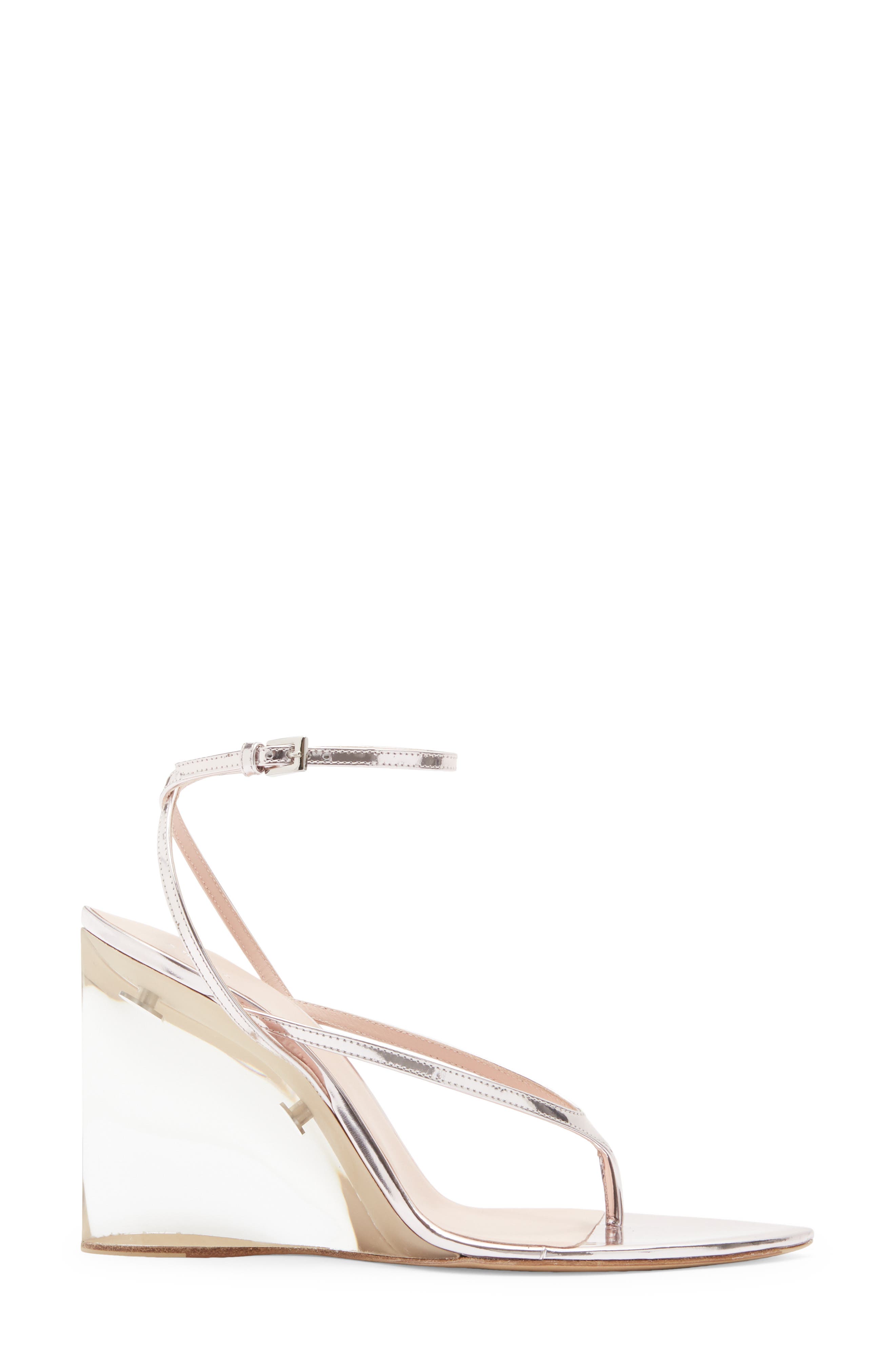 Alaïa Invisible Wedge Ankle Strap Sandal, Alternate, color, Blush/ Argent