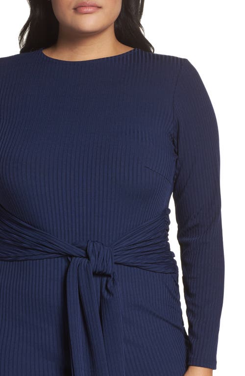 Lost Ink Tie Front Ribbed Sheath Dress
