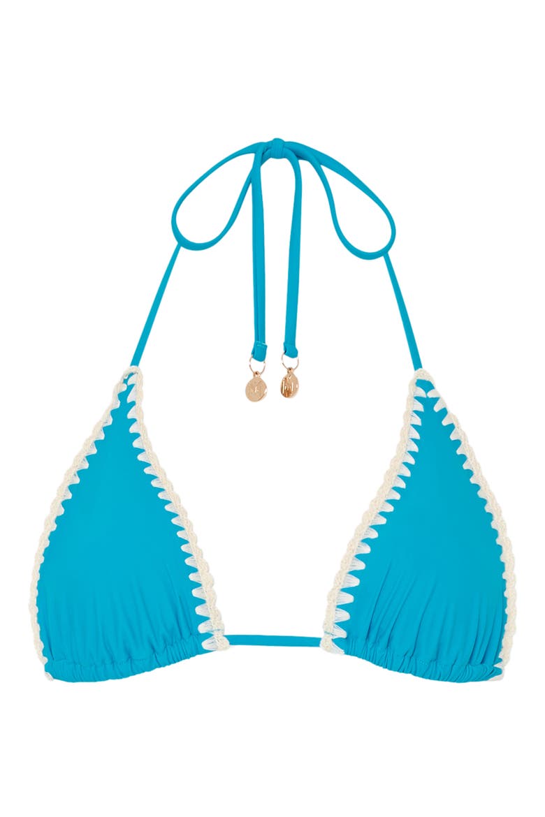 Whipstitch Detail Triangle Bikini Top, Alternate, color, TEAL