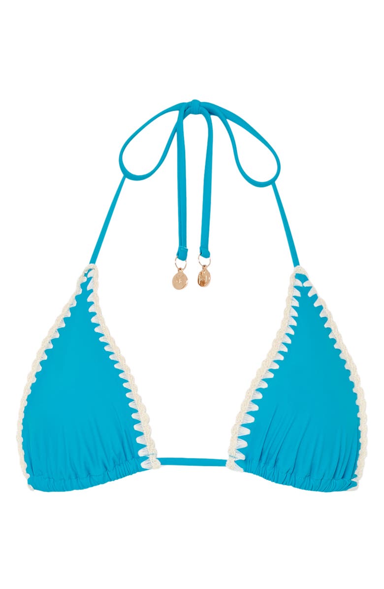 Milly Whipstitch Detail Triangle Bikini Top, Alternate, color, Teal