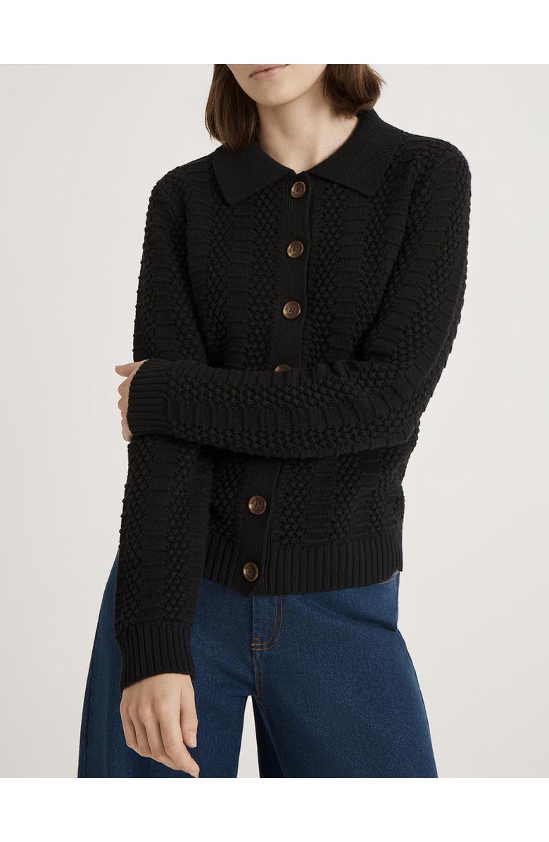 Finery London Emlyn Cotton Knitted Collared Cardigan, Alternate, color, Black