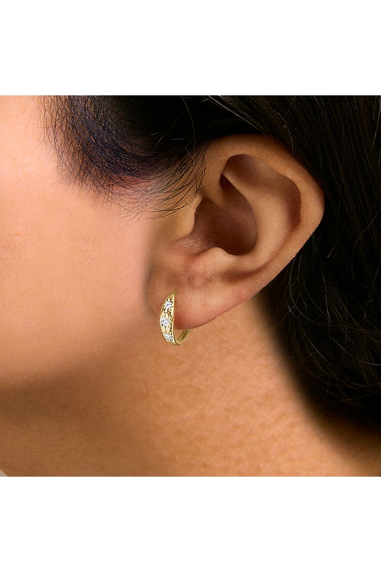 10K Gold 1/5 Cttw Lab Grown Diamond Three Stone Huggie Hoop Earrings, Alternate, color, Yellow
