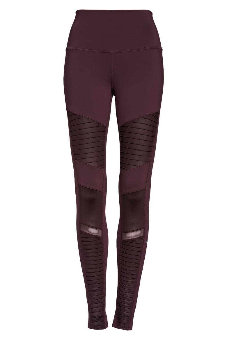 High Waist Moto Leggings, Alternate, color, OXBLOOD