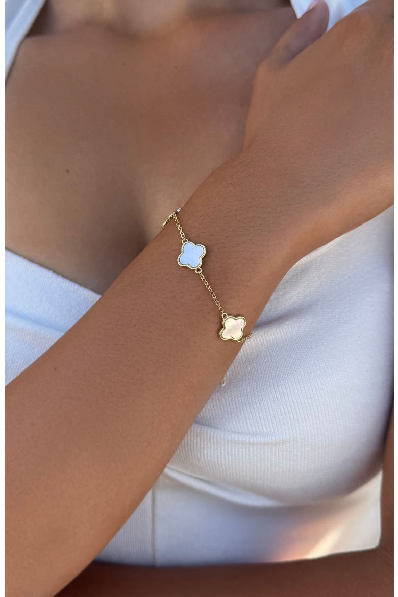 Mother-of-Pearl Clover Station Bracelet, Alternate, color, GOLD-WHITE