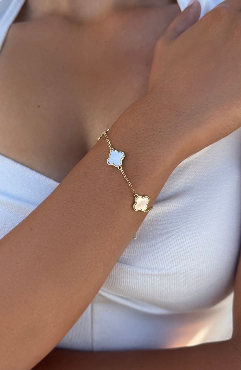 Adornia Mother-of-Pearl Clover Station Bracelet, Alternate, color, Gold-White