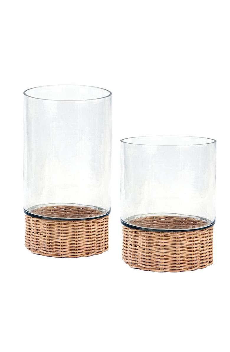 CG Hunter Clear Glass and Rattan Candleholder, Alternate, color, Glass