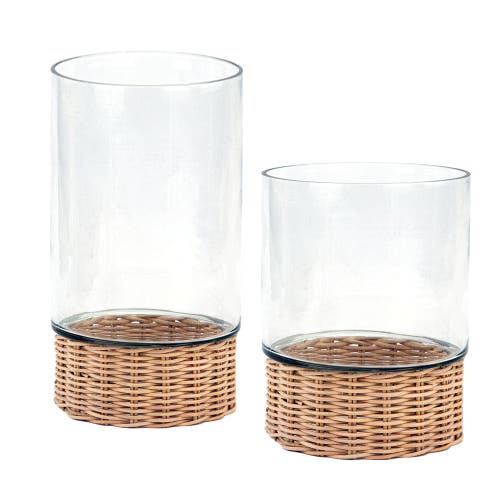 Cg Hunter Clear Glass And Rattan Candleholder In Brown