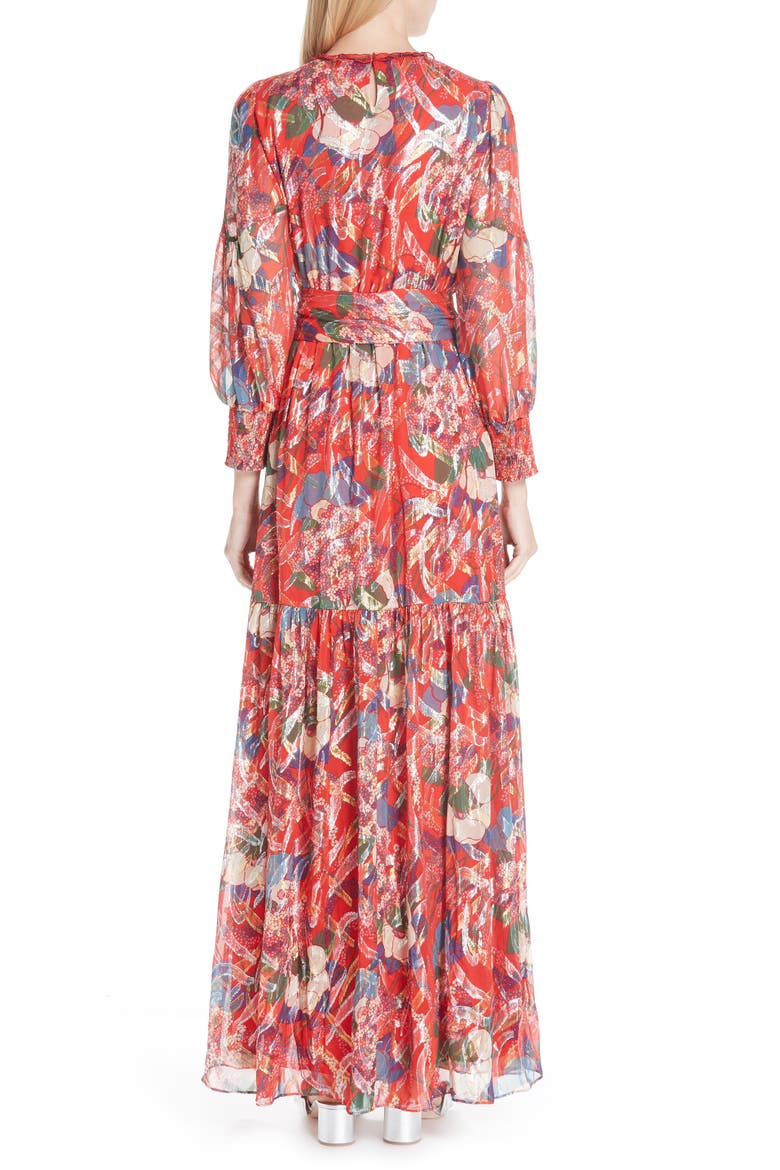 Jasper Belted Floral Maxi Dress, Alternate, color, RED