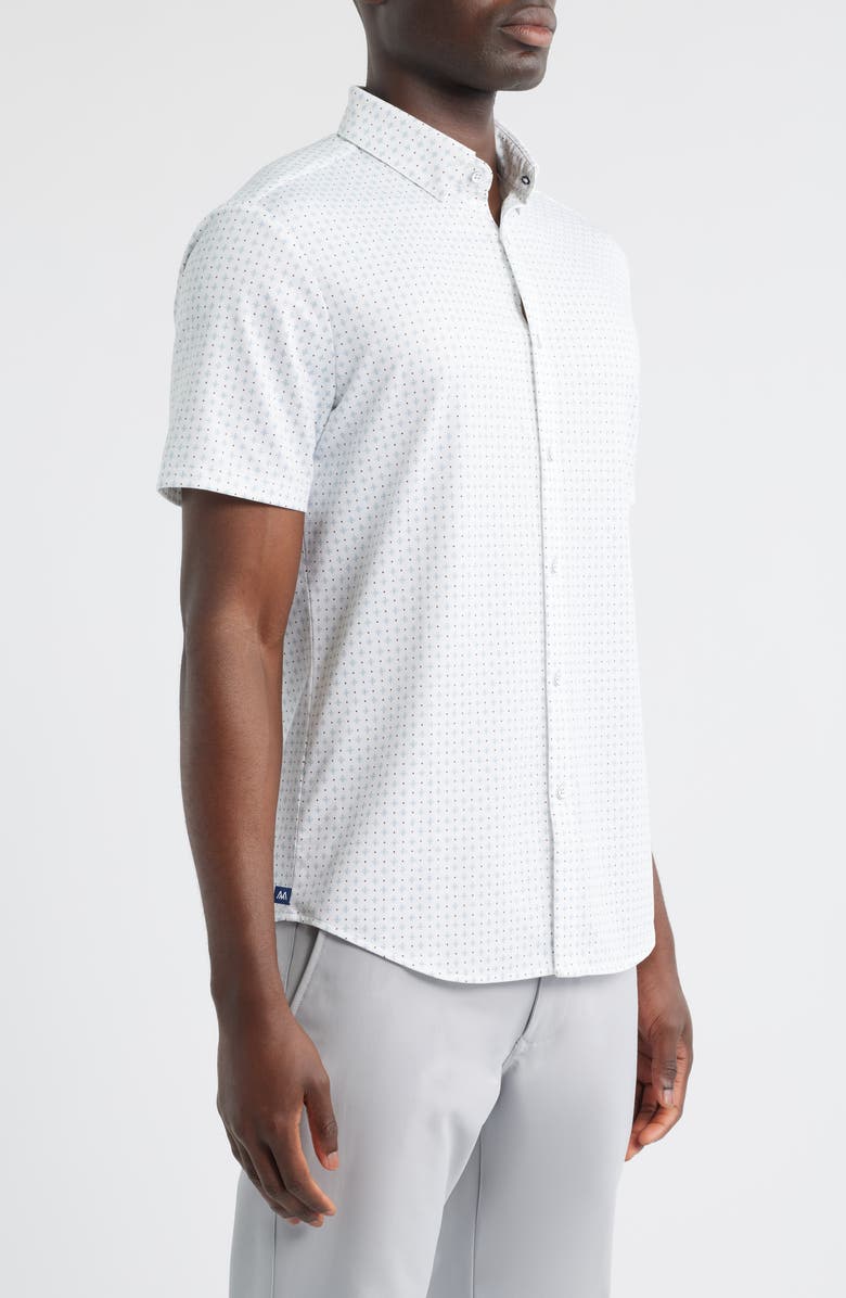 Mizzen+Main Halyard Trim Fit Geo Print Short Sleeve Button-Up Shirt, Alternate, color, Pale Green Pyramid