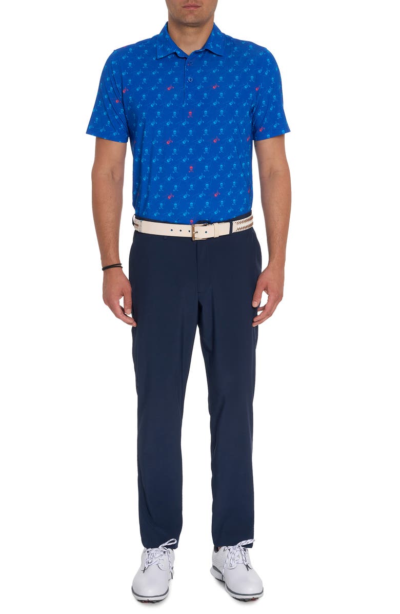 Robert Graham Stinger Skull Print Short Sleeve Performance Golf Polo, Alternate, color, Cobalt