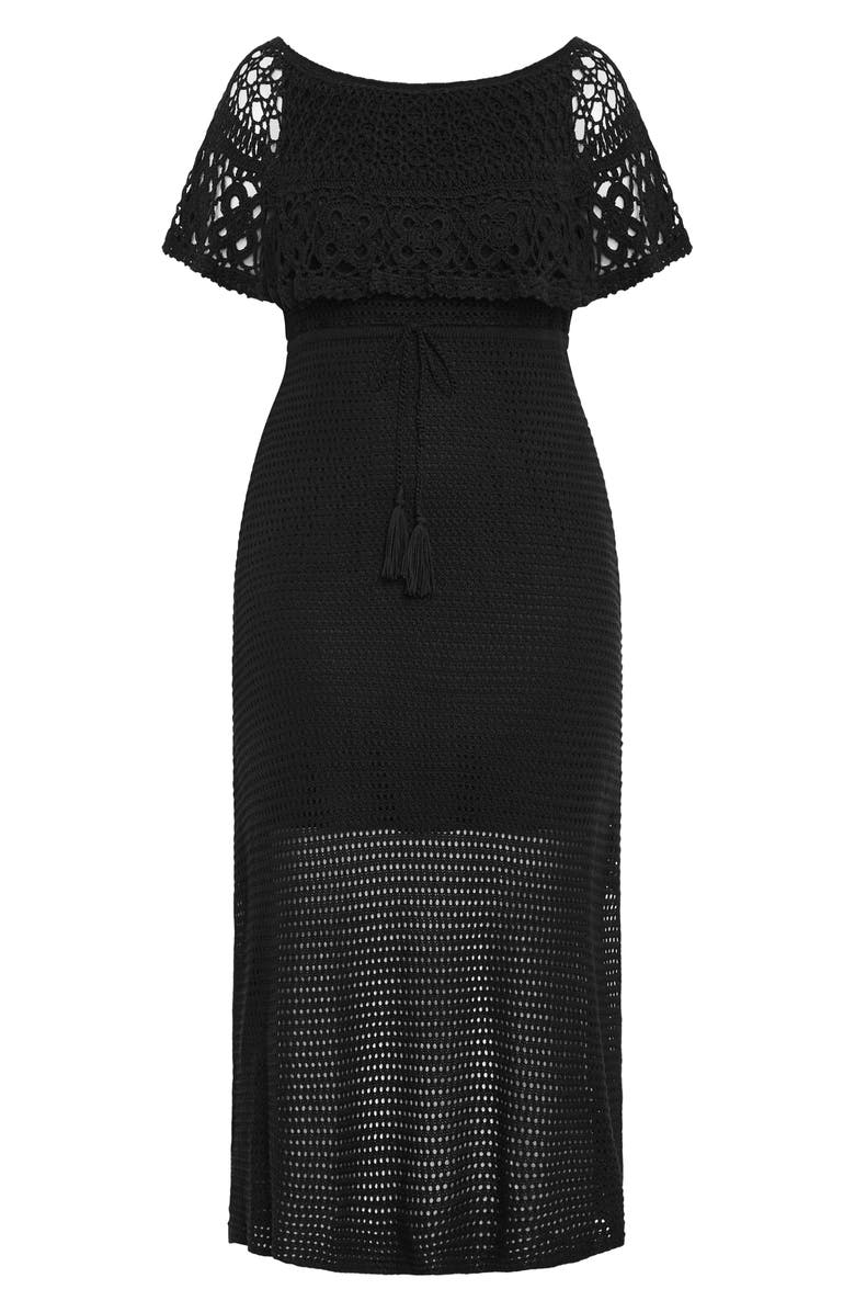 City Chic Callie Open Stitch Tie Waist Off the Shoulder Maxi Dress, Alternate, color,