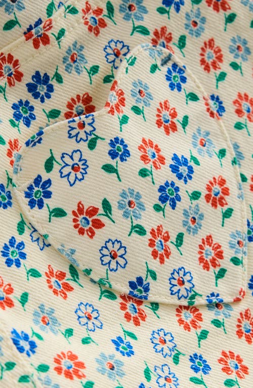 Mini Boden Kids' Floral Denim Shorts In Vanilla White Vintage Daisy