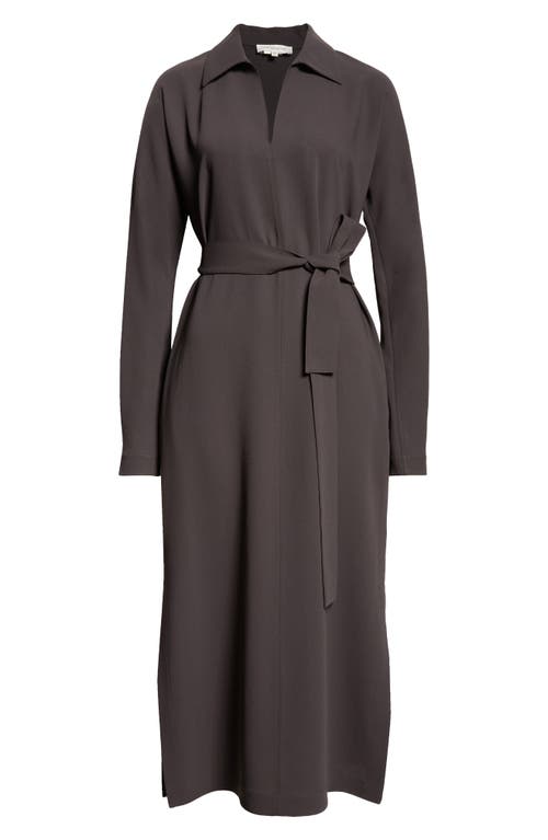Lafayette 148 New York Long Sleeve Finesse Crepe Belted Shirtdress In Carbon
