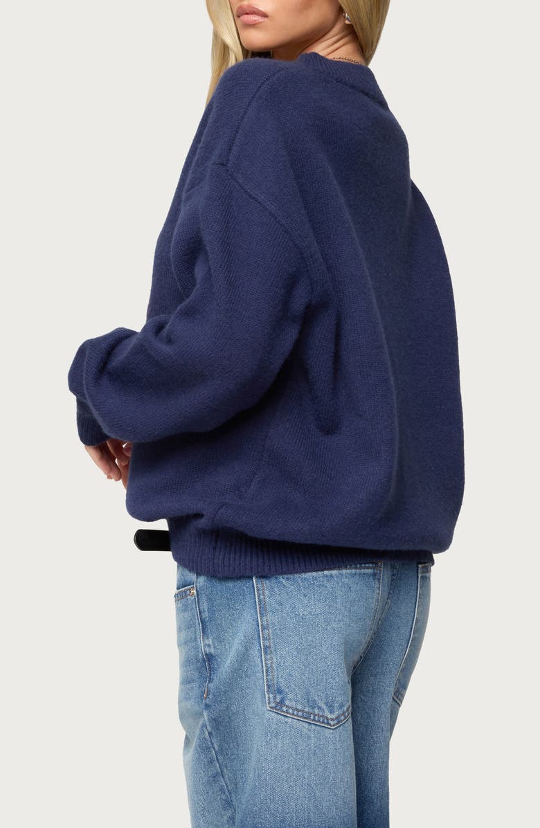 EDIKTED Don't Be Shellfish Oversize Jacquard Sweater, Alternate, color, Navy