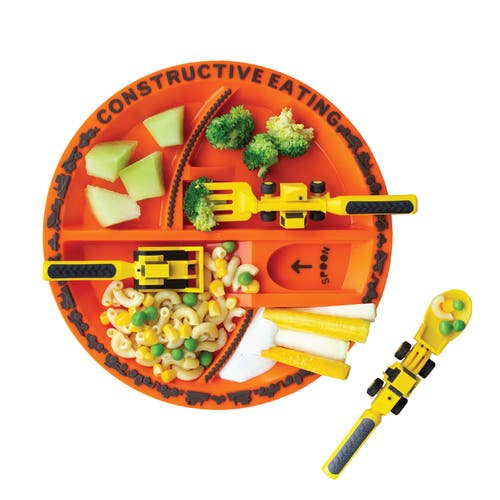 Constructive Eating Utensil And Divided Plate Set For Kids And Toddlers