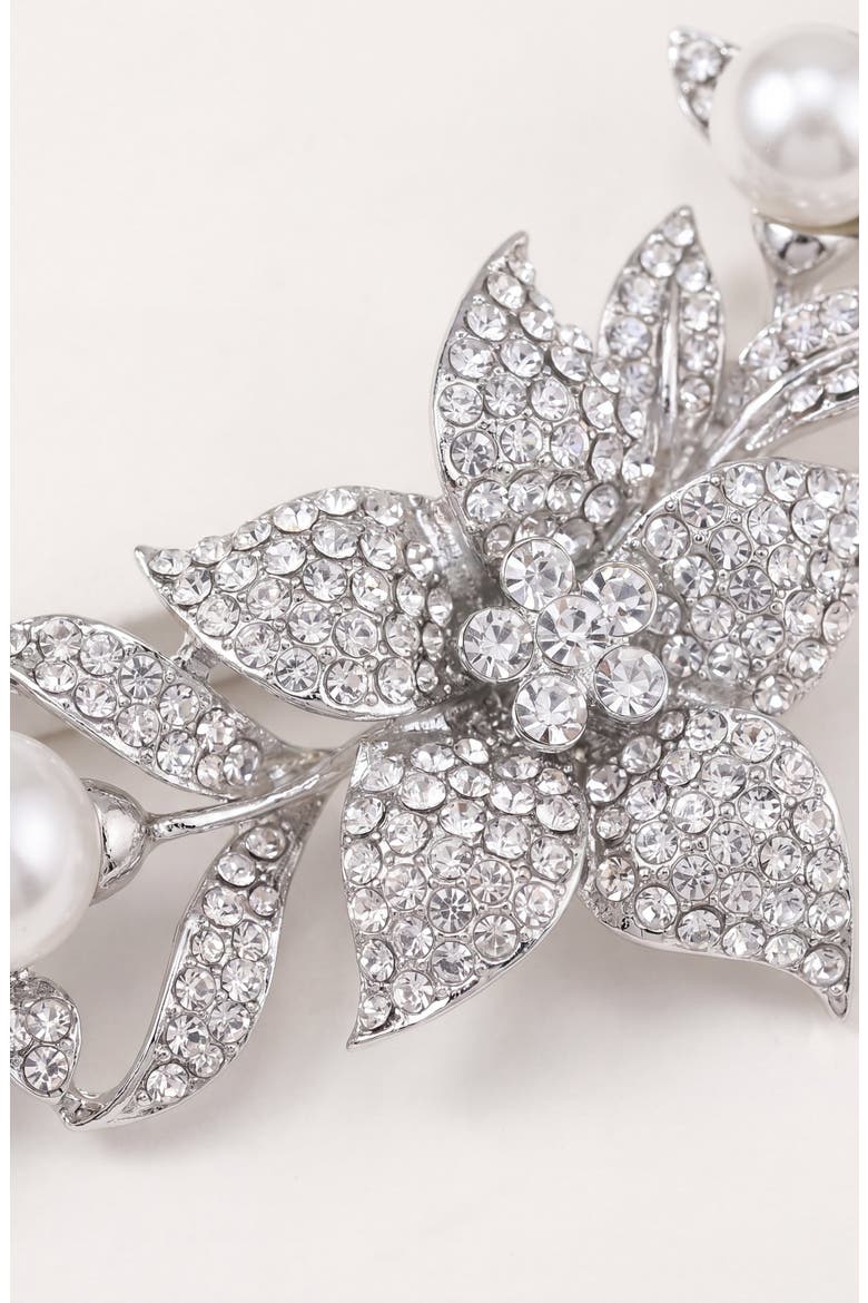 Pearl Crystal Sharp Petal Necklace and Earring Set, Alternate, color, Silver