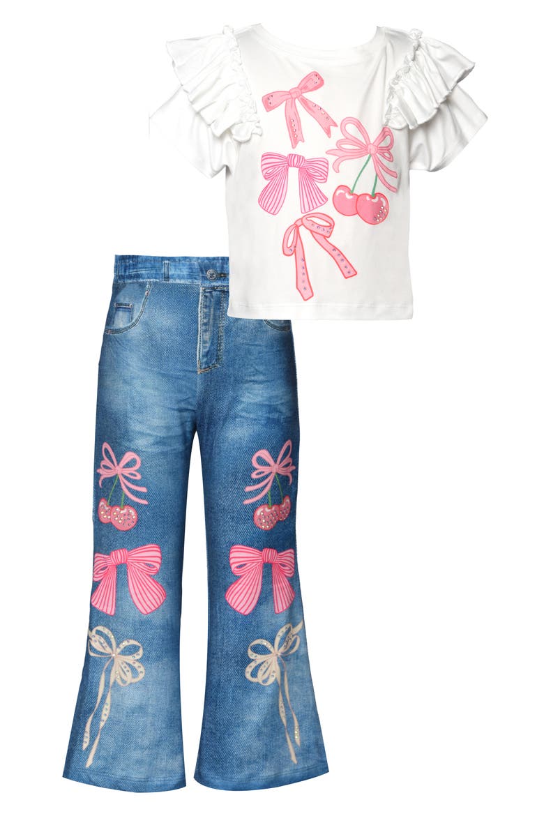 Kids' Bow Print 2-Piece Top & Pants Set, Main, color, WHITE MULTI