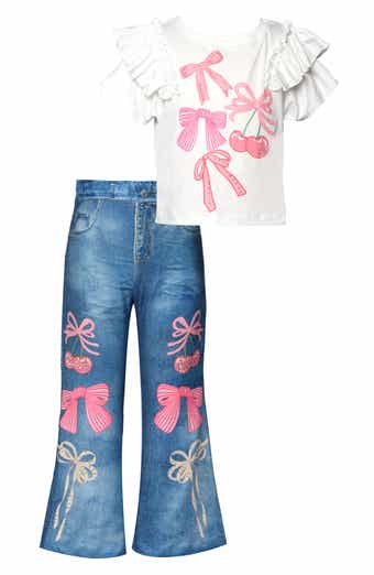 Sara Sara Kids' Bow Print 2-Piece Top & Pants Set