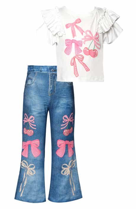 Sara Sara Kids' Bow Print 2-Piece Top & Pants Set