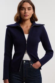 Karen Millen Cotton Zip Through Collar Knit Cardigan