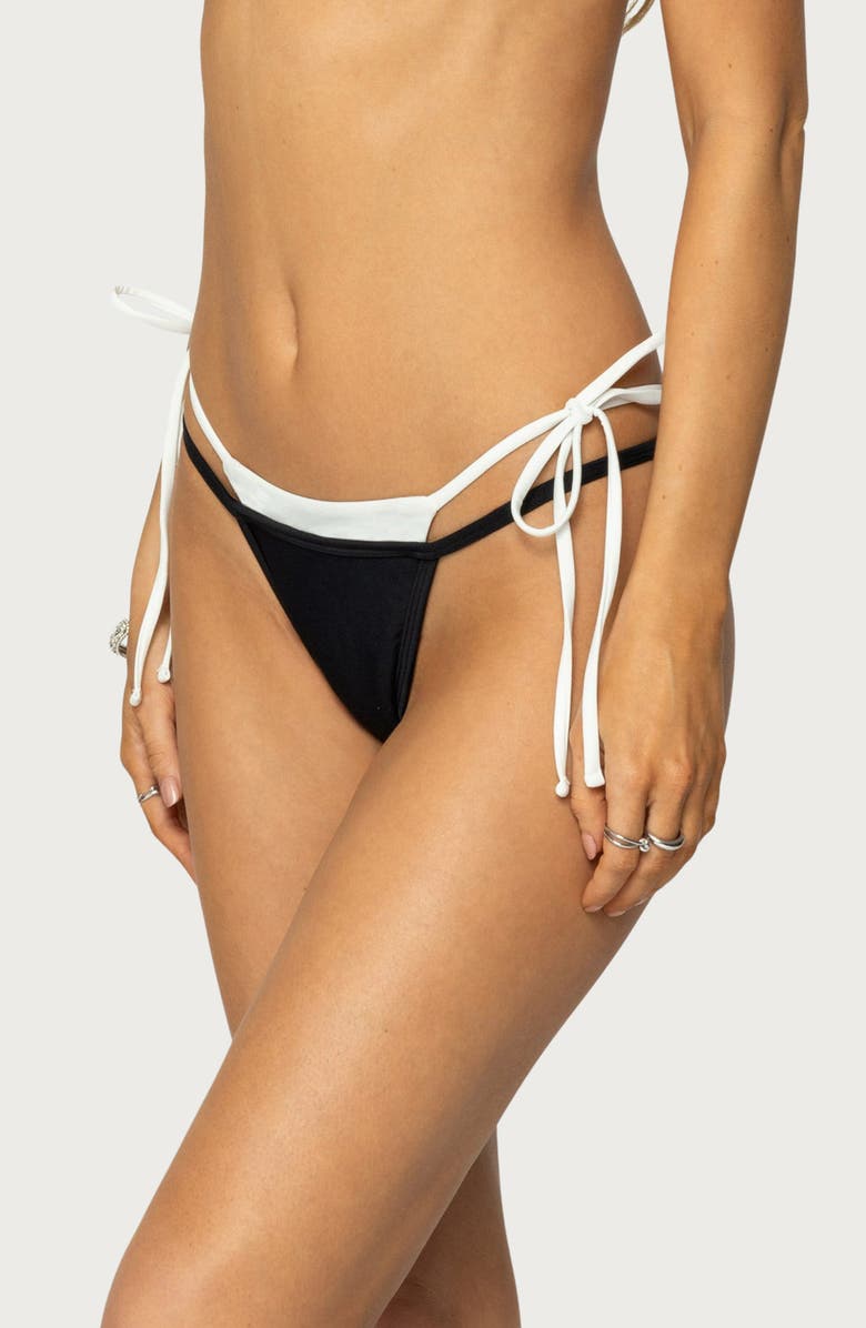 EDIKTED Jessica Layered String Bikini Bottoms, Alternate, color, Black-And-White