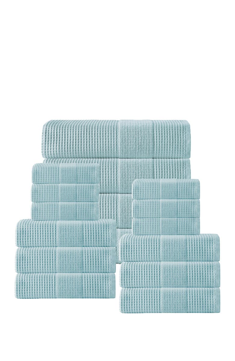 ENCHANTE HOME Ria Turkish Cotton 16-Piece Towel Set - Aqua, Main, color, 