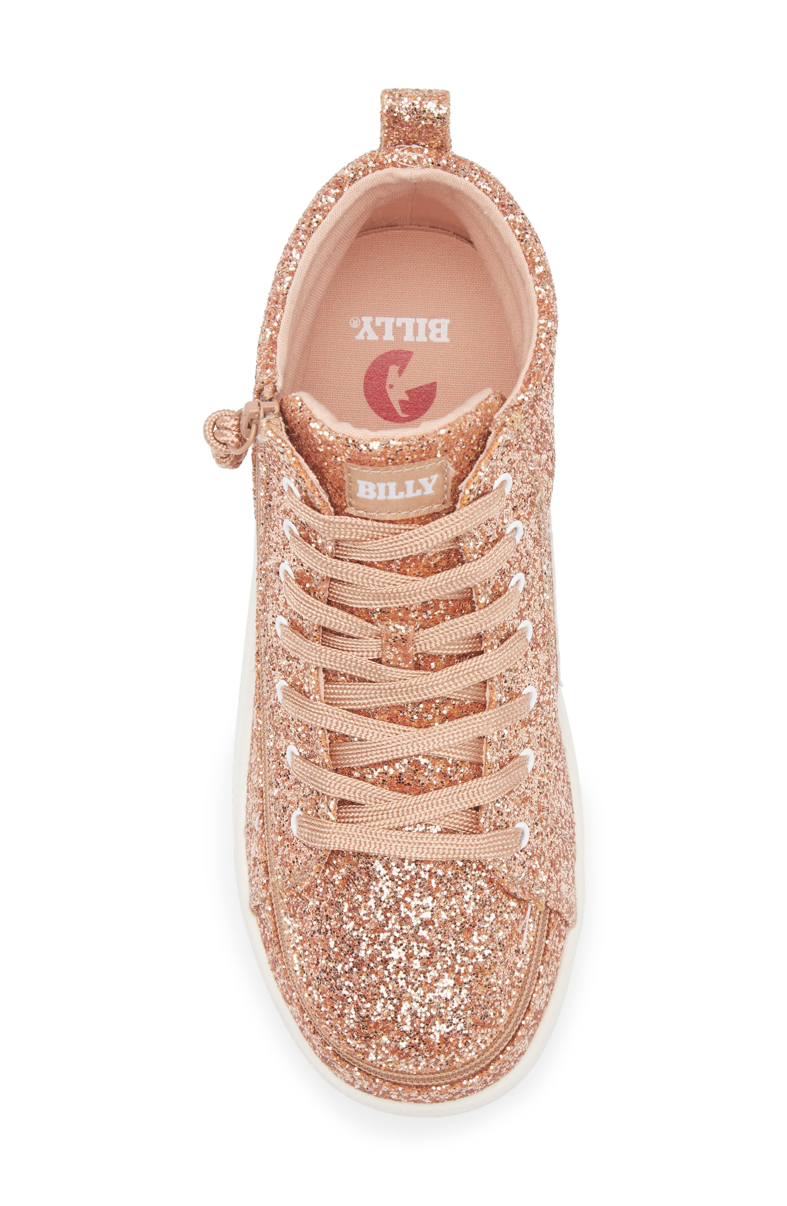 BILLY Footwear Kids' Billy Classic Glitter High Top Sneaker, Alternate, color, Rose Gold