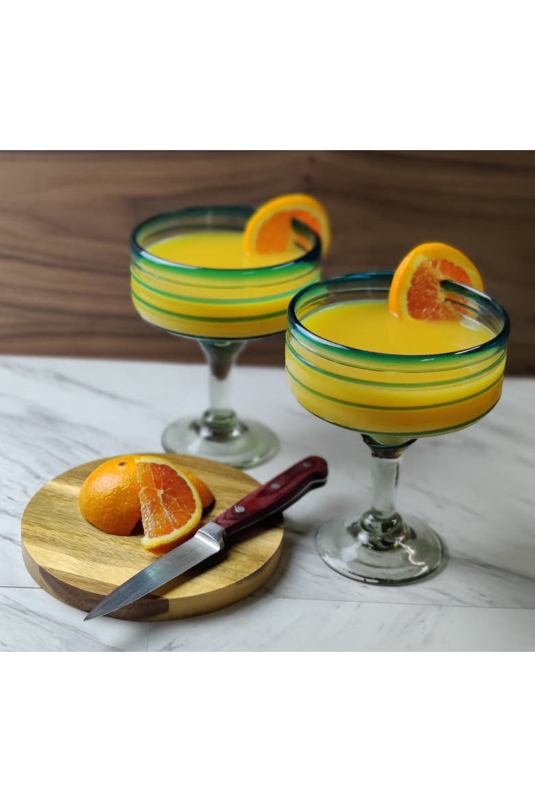 Hand Blown Spiral Design Margarita Glasses (16 oz) - Set of 4, Alternate, color, Aqua