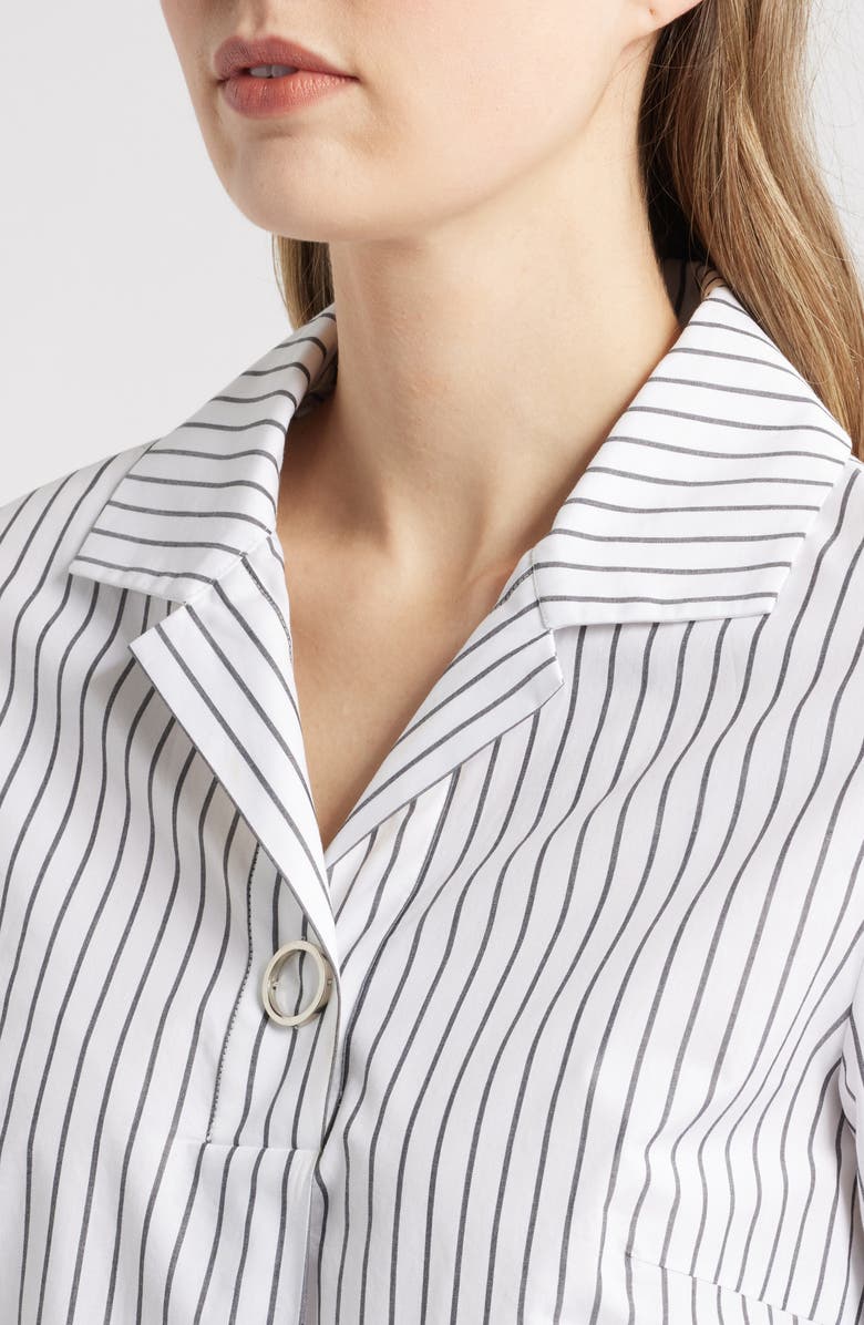 Ming Wang Stripe Cotton Popover Shirt, Alternate, color, White/ Black
