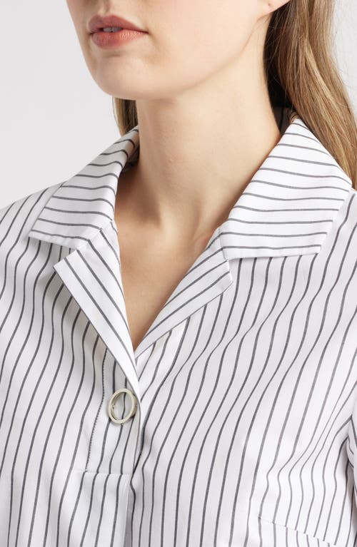 Ming Wang Stripe Cotton Popover Shirt In White